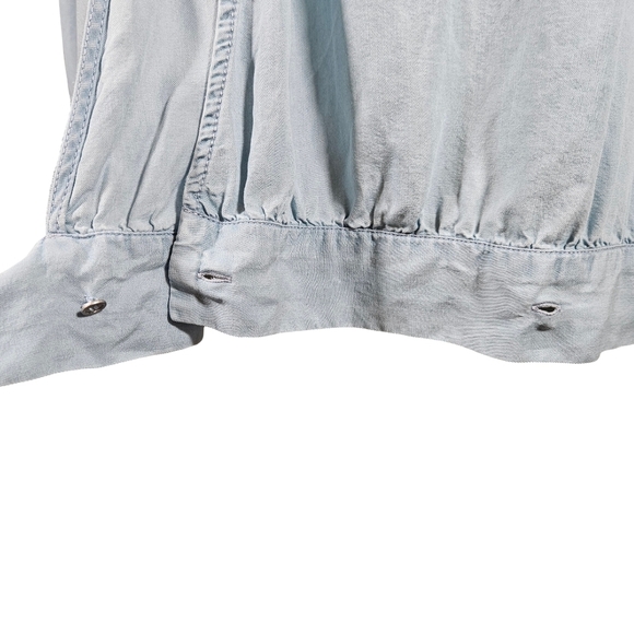 Vince Camuto Lighweight Denim, Wrap Front Blouse, Light Blue, Size Small - Picture 7 of 14
